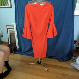 Calvin Klein Vibrant Orange Long Sleeve Dress